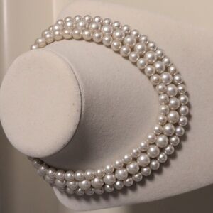 Triple-Strand White Pearl Collar Necklace